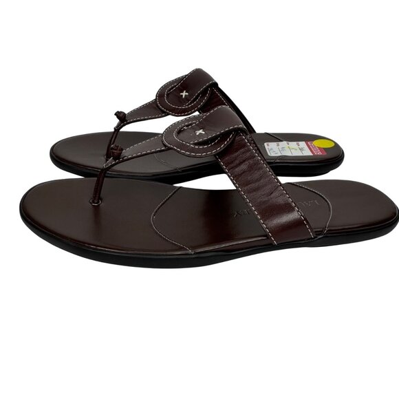 Laura Ashley Dark‎ Brown Leather Thong Sandals with White Stitching Size 8.5 M - Picture 6 of 9